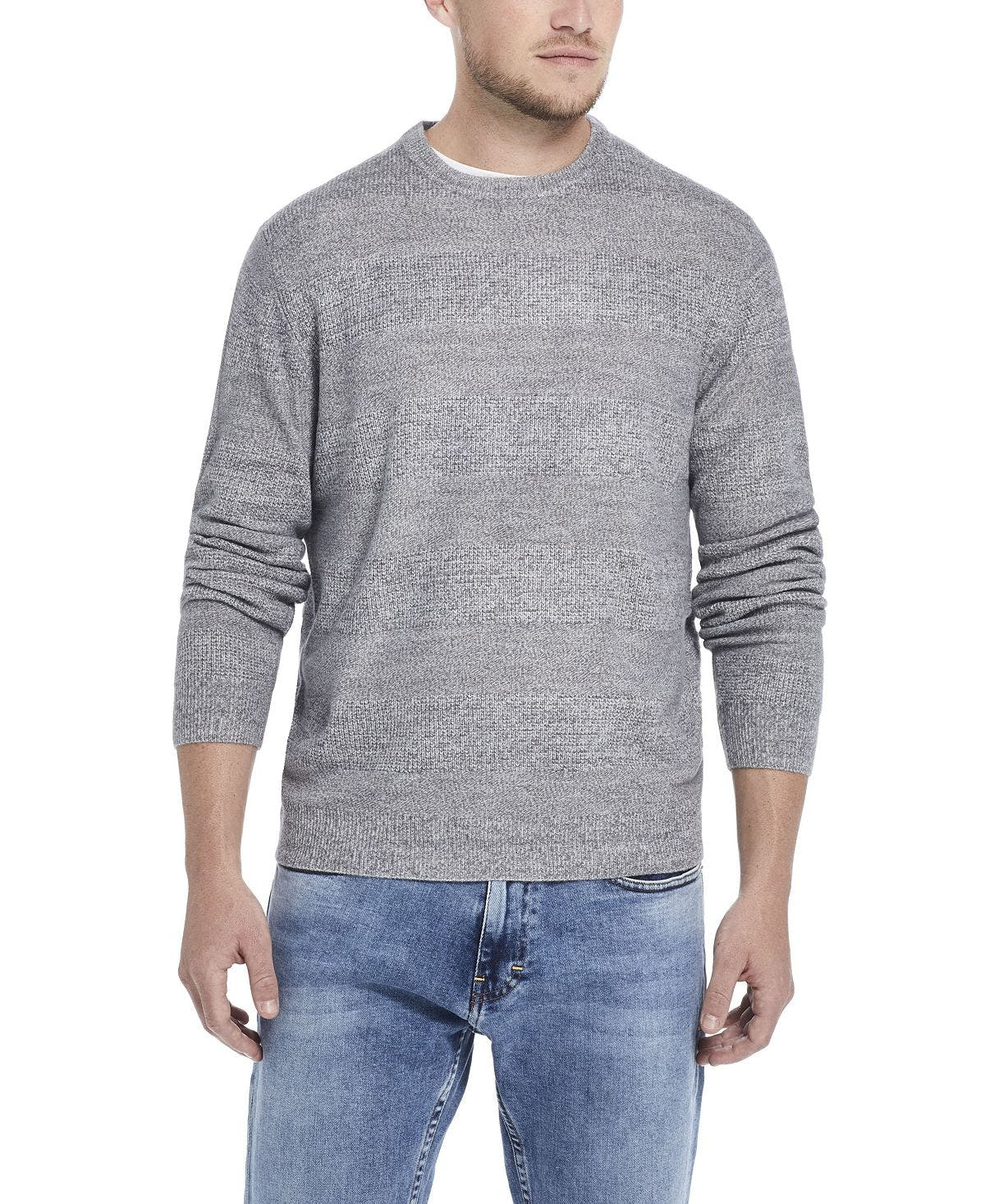 Weatherproof Vintage Soft Touch Stripe Crew Neck Sweater Gray Marl