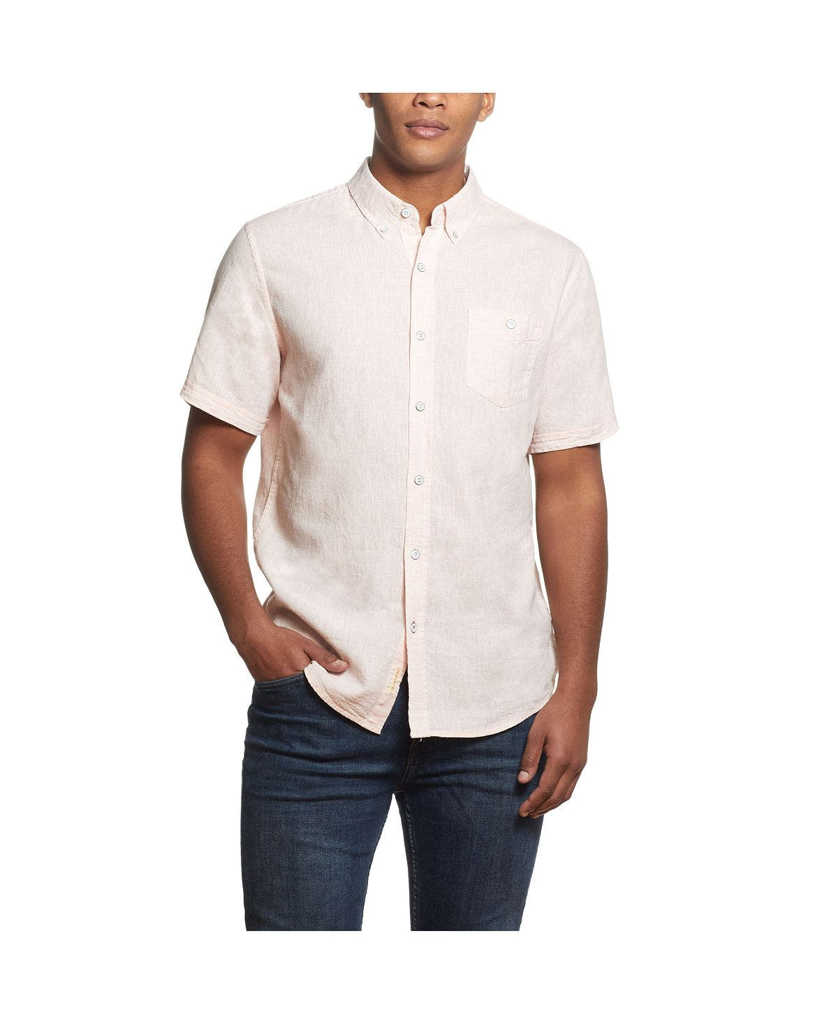 Weatherproof Vintage Solid Short Sleeves Linen Shirt Pink