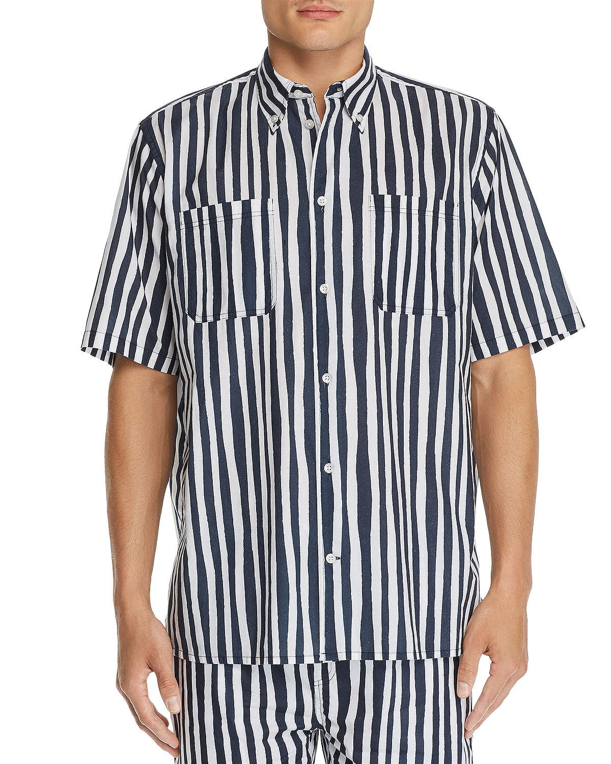Wesc Short-sleeve Striped Regular Fit Button-down Shirt Navy Blazer