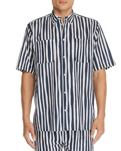Wesc Short-sleeve Striped Regular Fit Button-down Shirt Navy Blazer