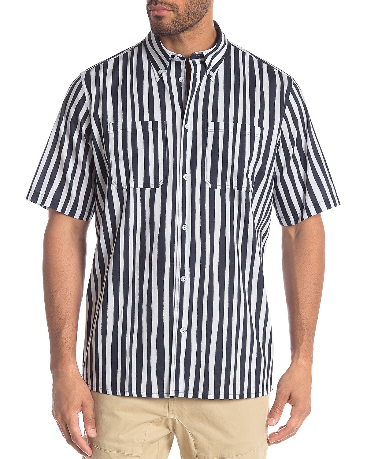 Wesc Short-sleeve Striped Regular Fit Button-down Shirt Navy Blazer