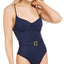 Weworewhat Danielle Belted One-piece Swimsuit Dress Blues