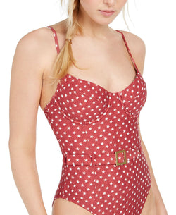 Weworewhat Danielle Belted Star-print One-piece Swimsuit Vintage Stars thumbnail 3