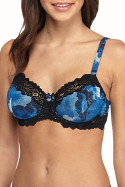 Whimsy by Lunaire Blue/Watercolor-Floral Barbados Lace-trim Mesh Full-figure Demi Bra thumbnail 1