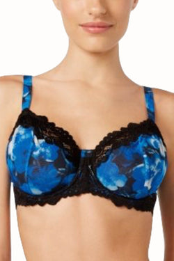 Whimsy by Lunaire Blue/Watercolor-Floral Barbados Lace-trim Mesh Full-figure Demi Bra thumbnail 2
