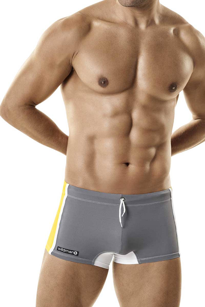 WildmanT Grey & Yellow Mazu Swim Square Trunk