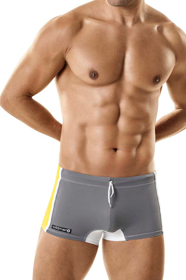 WildmanT Grey & Yellow Mazu Swim Square Trunk