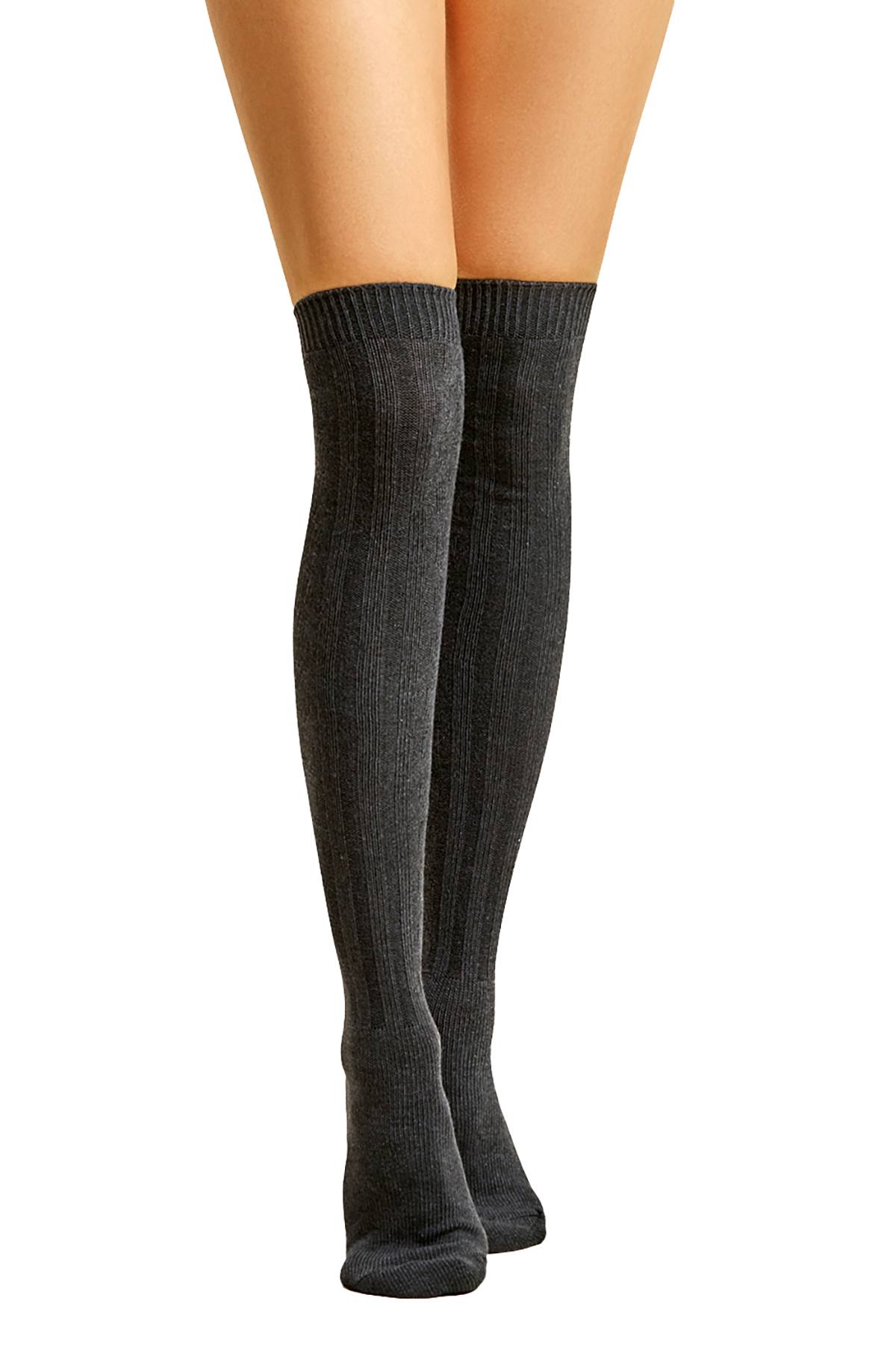 Women's Charcoal Cable Over The Knee Socks