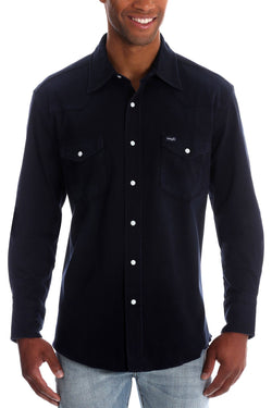 Wrangler Darkest Blue Authentic Western Snap Front Twill Shirt thumbnail 1