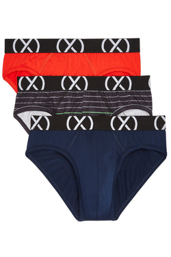 (X) Fieryred Varsity Navy and Stripe No Show Briefs 3-Pack thumbnail 1