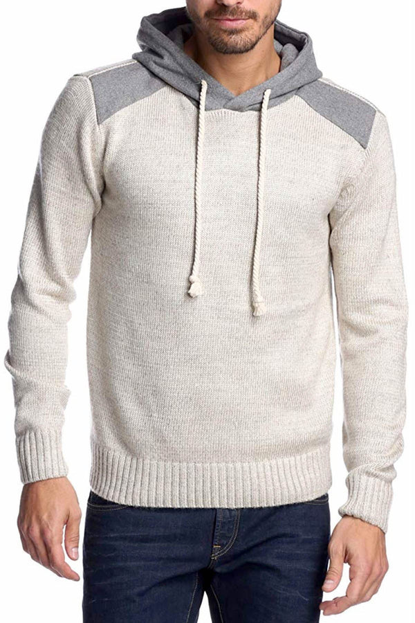 X-Ray Jeans Beige/Grey Hooded Knit Sweater