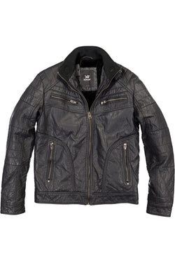 X-Ray Jeans Navy Distressed Faux-Leather Zip-Up Jacket thumbnail 2