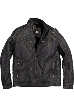 X-Ray Jeans Navy Distressed Faux-Leather Zip-Up Jacket thumbnail 3