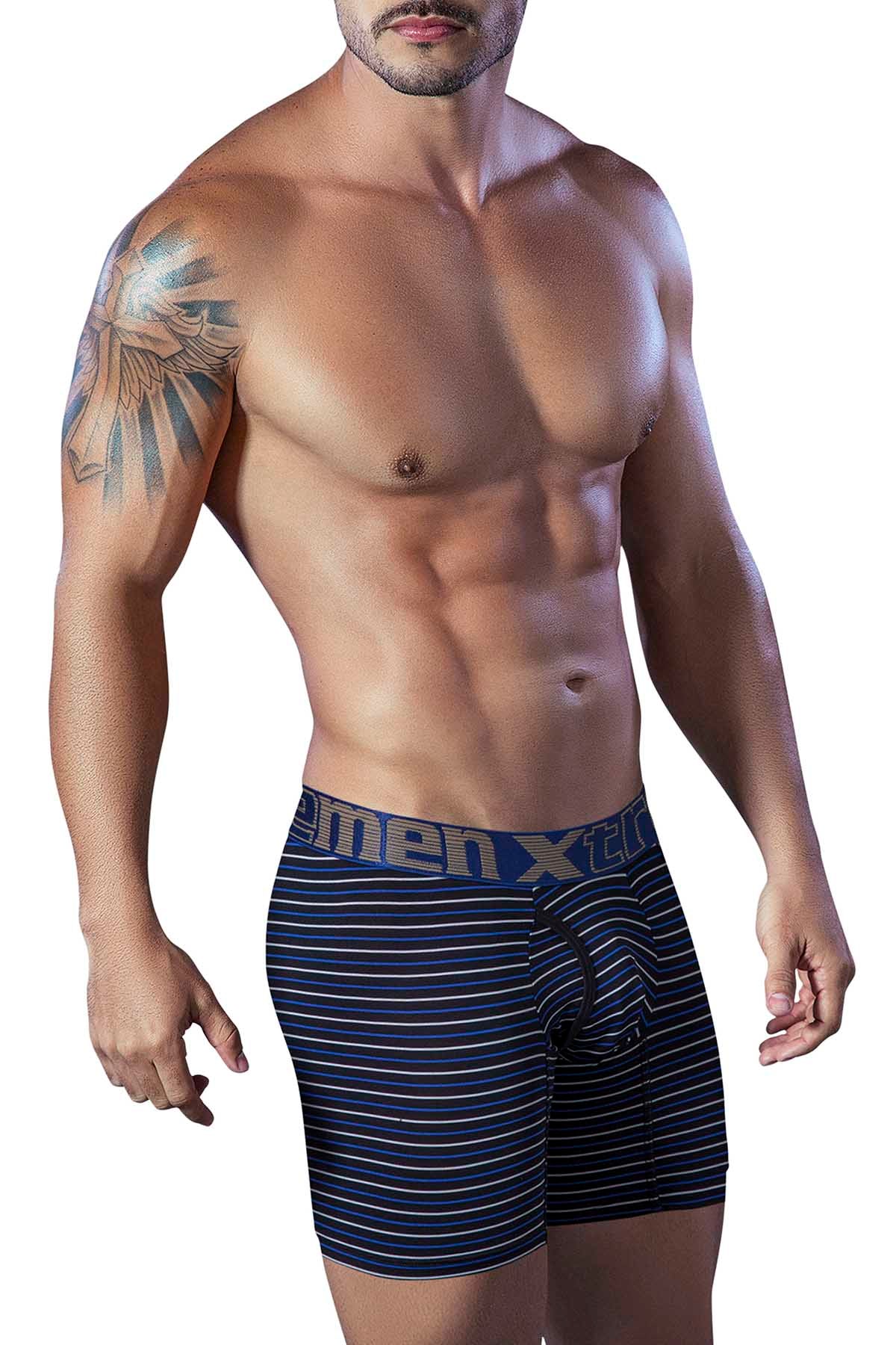 XTREMEN Black/Blue Open-Fly Microfiber Boxer Brief