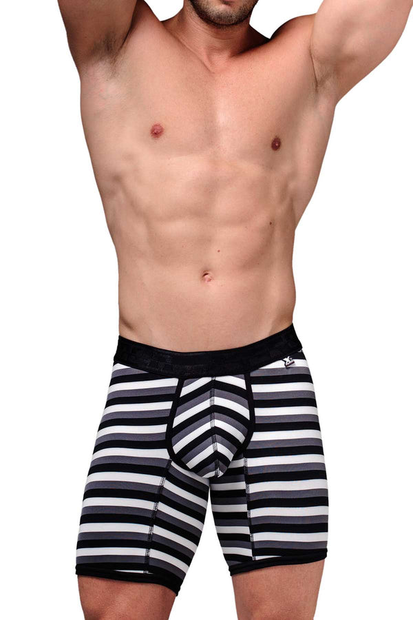 XTREMEN Black/Grey/White Stripe Microfiber Long-Boxer