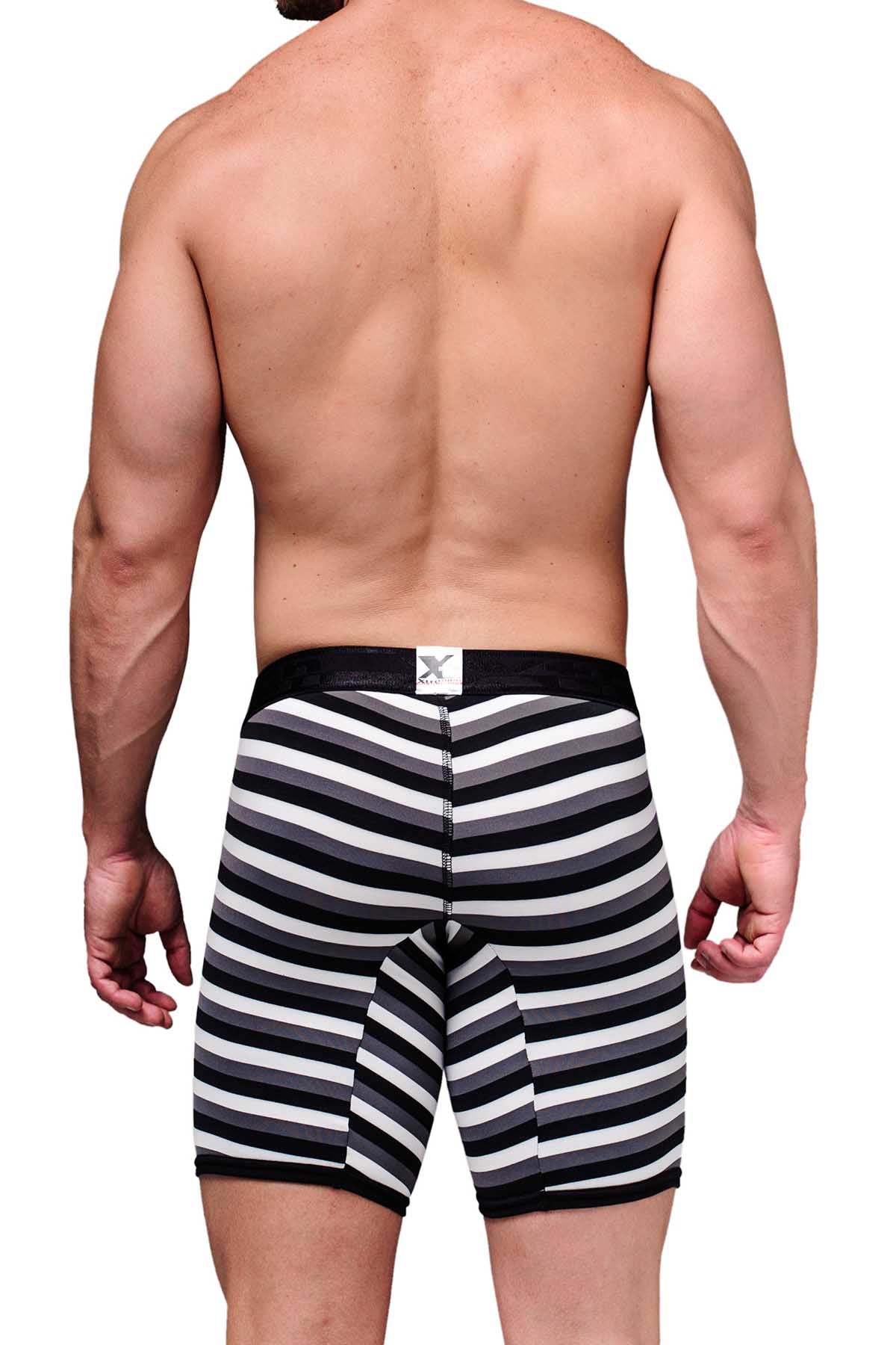 XTREMEN Black/Grey/White Stripe Microfiber Long-Boxer