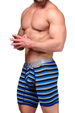 XTREMEN Blue/Black/Grey Stripe Microfiber Long-Boxer thumbnail 2