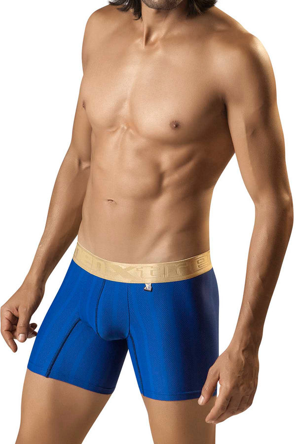 XTREMEN Blue/Gold Mesh-Stripe Microfiber Boxer Brief