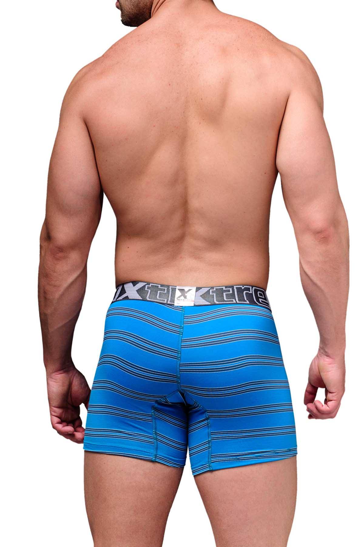 XTREMEN Blue/Grey-Striped Microfiber Boxer Brief