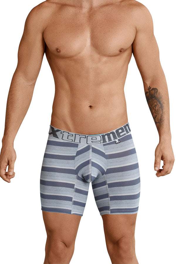 XTREMEN Gray/Steel-Blue Striped Boxer Brief