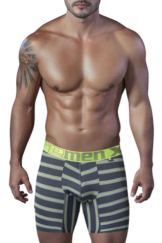 XTREMEN Grey/Neon-Green Striped Sport Performance Breathable Boxer Brie