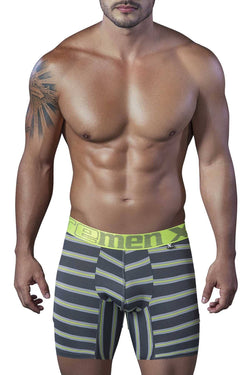 XTREMEN Grey/Neon-Green Striped Sport Performance Breathable Boxer Brie thumbnail 1