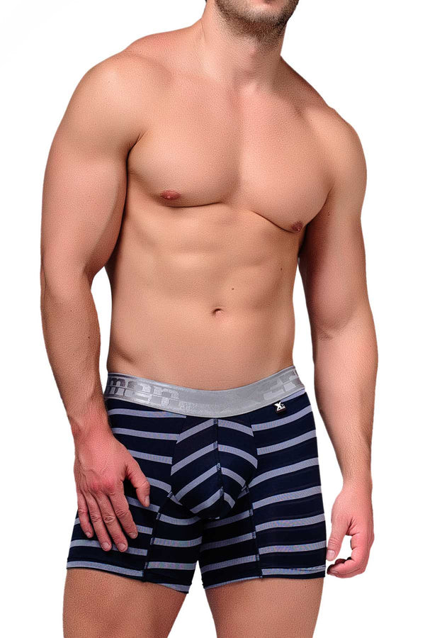 XTREMEN Navy/Silver-Stripe Microfiber Boxer Brief