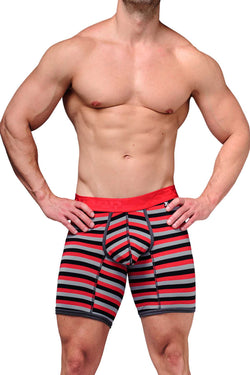 XTREMEN Red/Black/Grey Stripe Microfiber Long-Boxer thumbnail 1