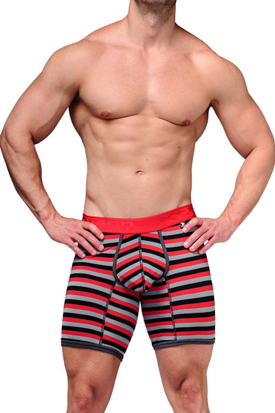 XTREMEN Red/Black/Grey Stripe Microfiber Long-Boxer