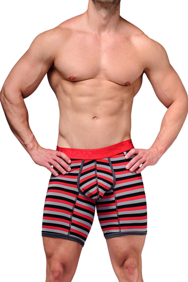 XTREMEN Red/Black/Grey Stripe Microfiber Long-Boxer