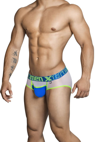 XTREMEN White/Blue Microfiber/Mesh Sexy Transparent Brief