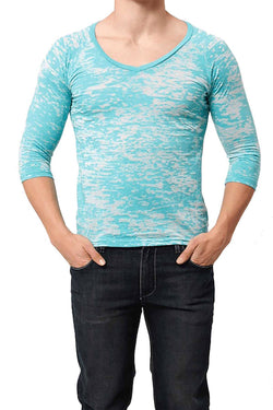 Y.M.L.A. Turquoise Burnout V-Neck 3/4 Length Tee thumbnail 1
