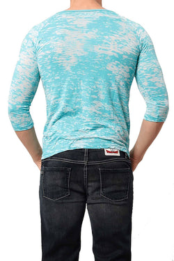 Y.M.L.A. Turquoise Burnout V-Neck 3/4 Length Tee thumbnail 2