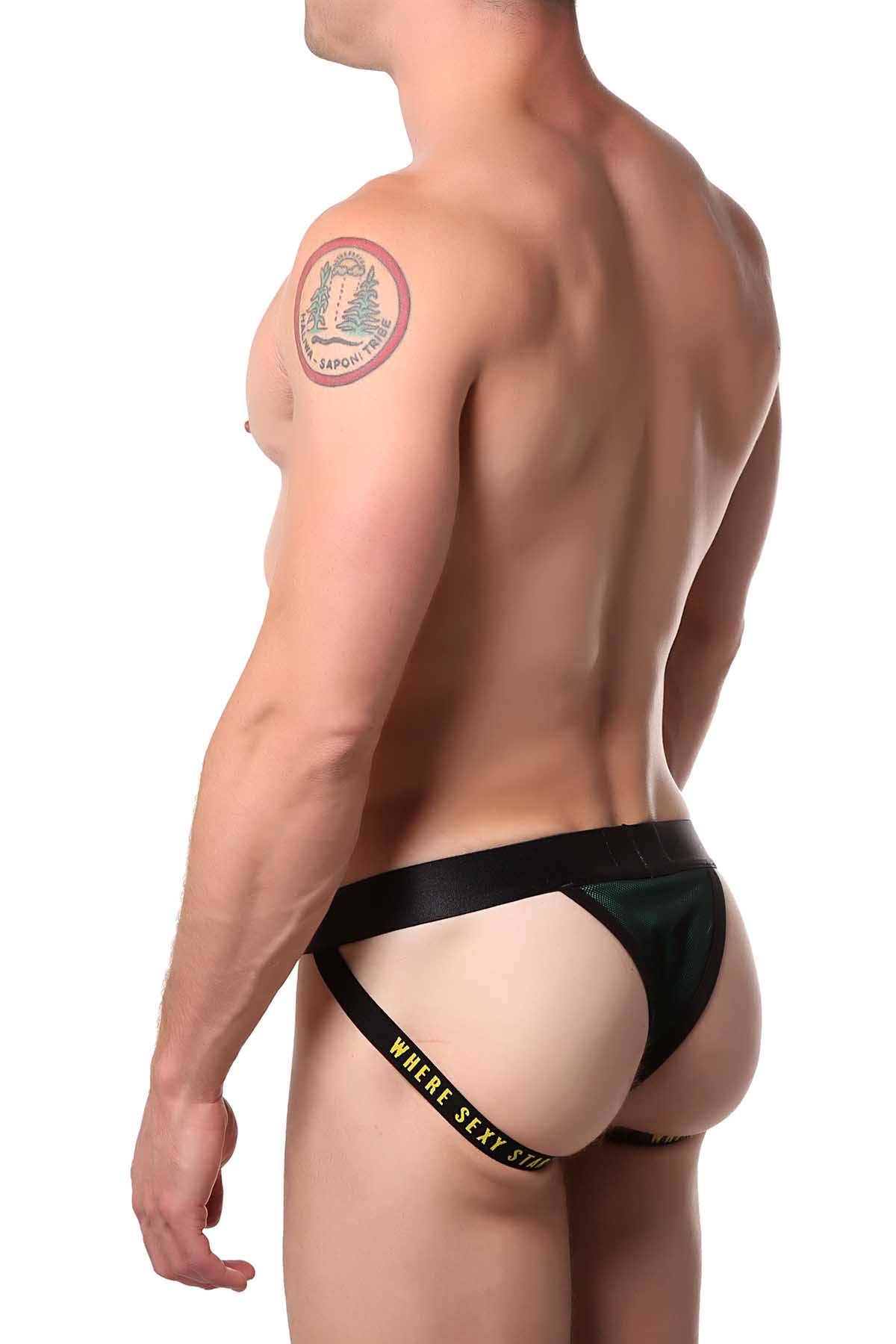 YOCISCO Green/Black Mesh Jock-Thong