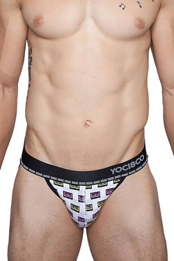 YOCISCO White Mix Tape V-Back Jockstrap thumbnail 1