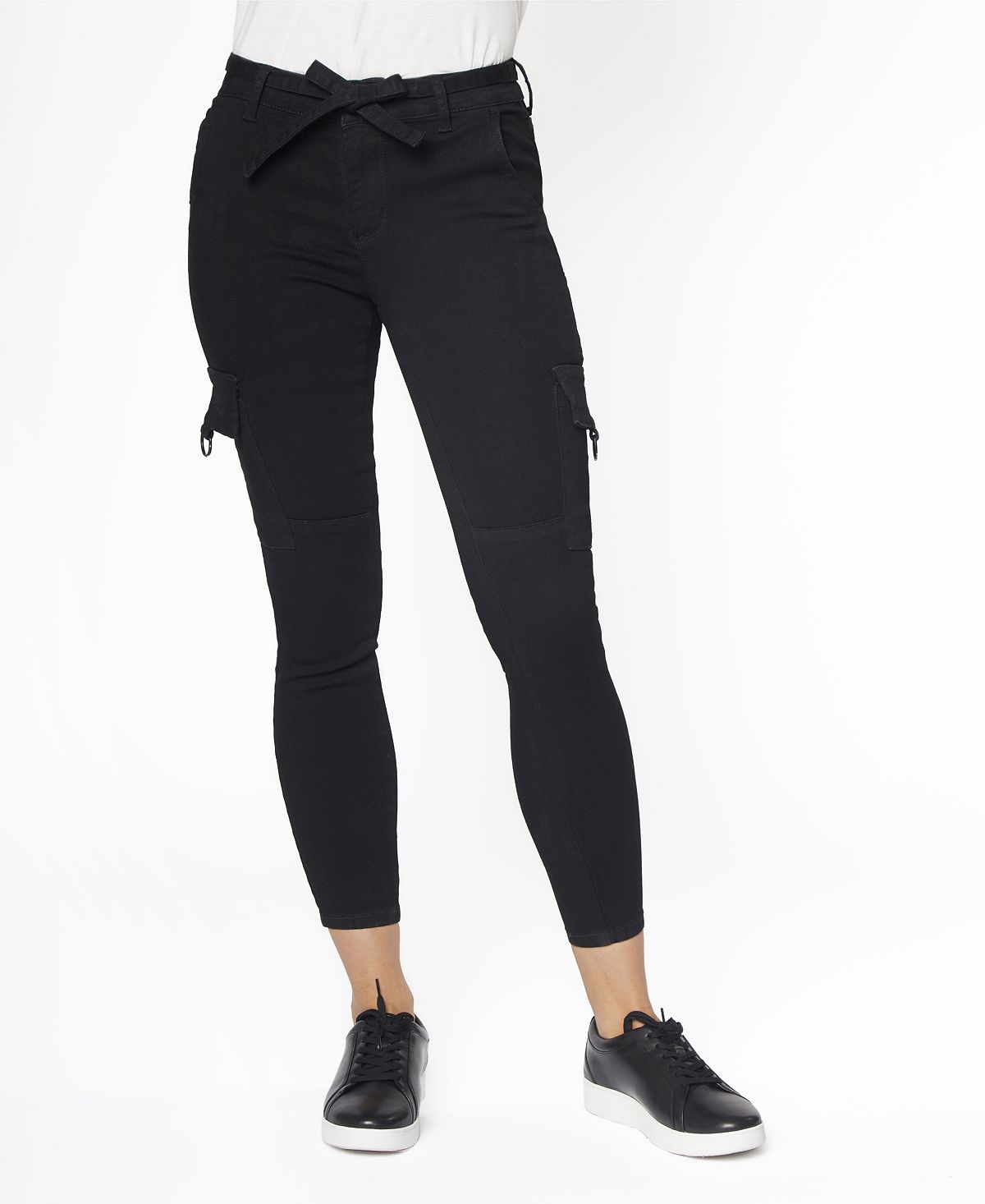 Zoe By Zoe + Phoebe Juniors' Mid Rise Self Belt Cargo Skinny Jeans Black