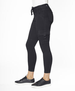 Zoe By Zoe + Phoebe Juniors' Mid Rise Self Belt Cargo Skinny Jeans Black thumbnail 2