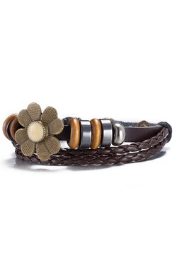 Brown Leather Infinity Flower Bracelet thumbnail 2