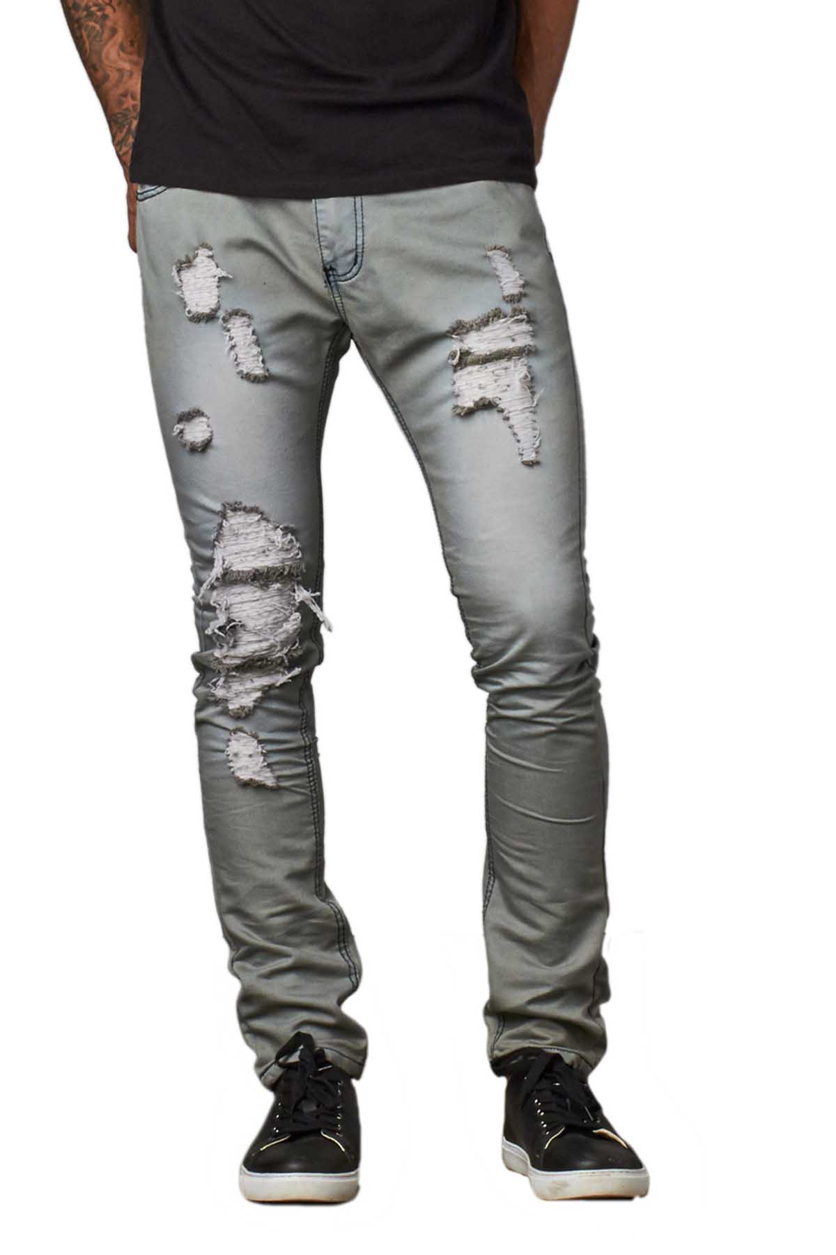 Recess Jeans Grey Distressed Slim Tapered Denim Pant