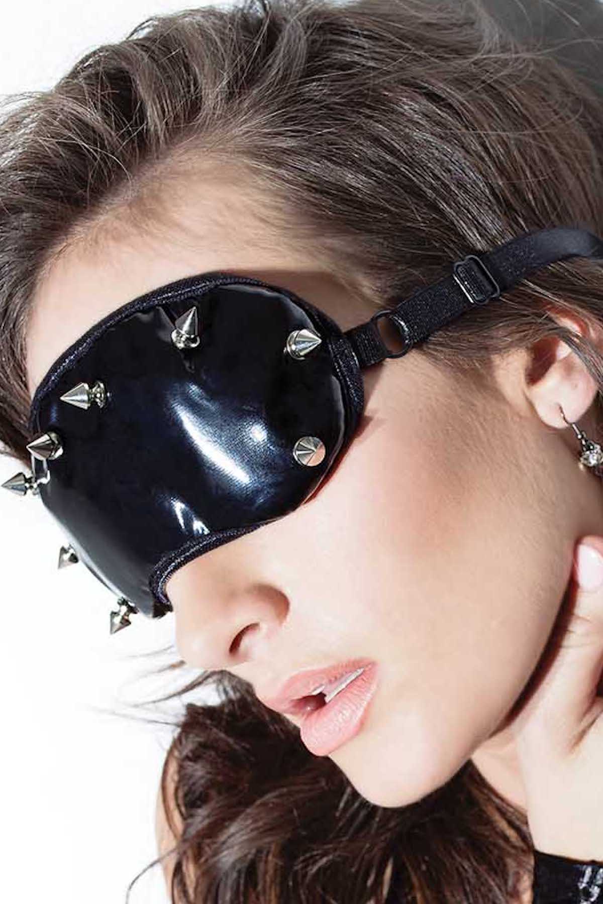 Coquette Black Wet-Look Studded Eye Mask
