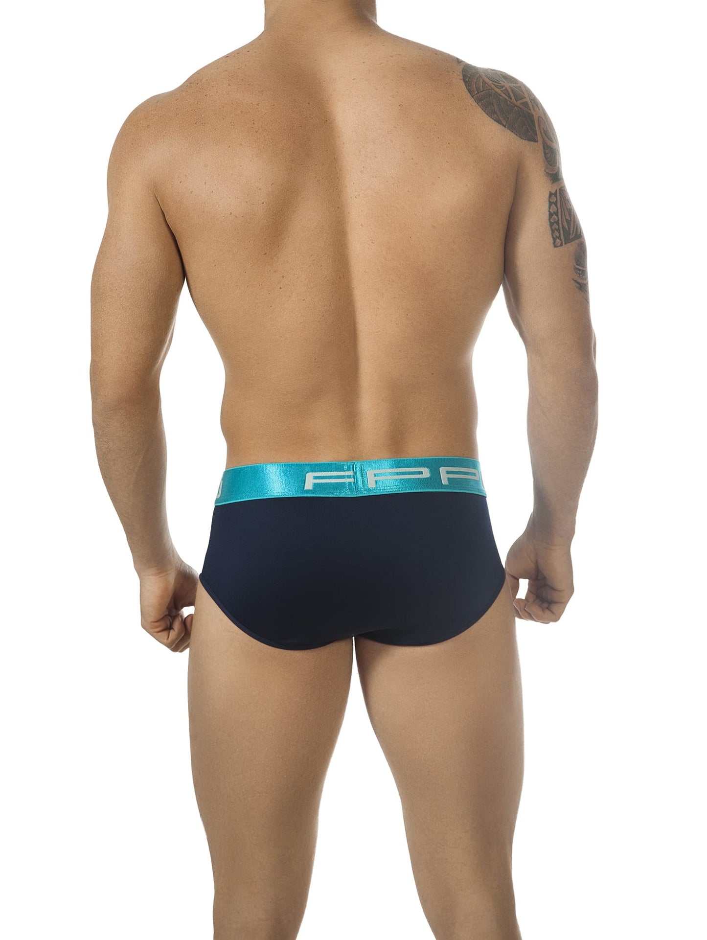 PPÜ Turquoise-Azul/Black Heart-Pattern Cut-Out Brief