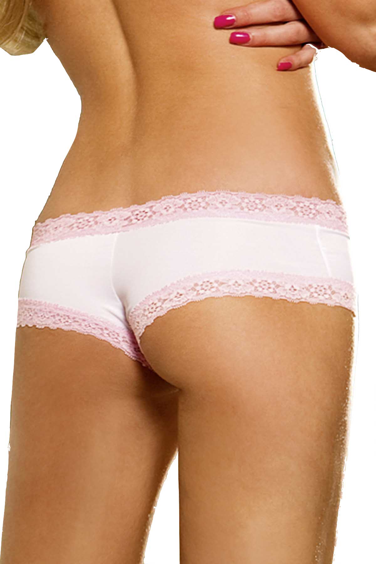 Baci White Microfiber Boyshort with Pink Lace Trim