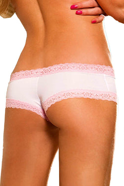 Baci White Microfiber Boyshort with Pink Lace Trim thumbnail 1