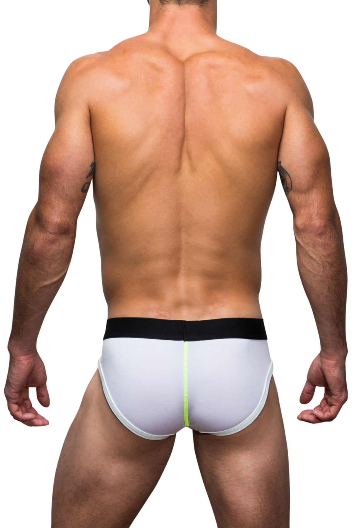 Marco Marco White & Neon Yellow Stitched Brief