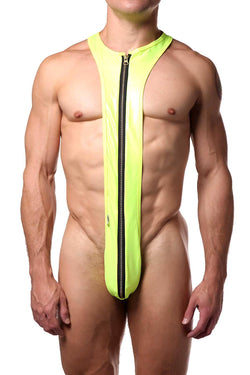 Candyman Neon-Yellow Wet-Look Zipper Singlet thumbnail 1