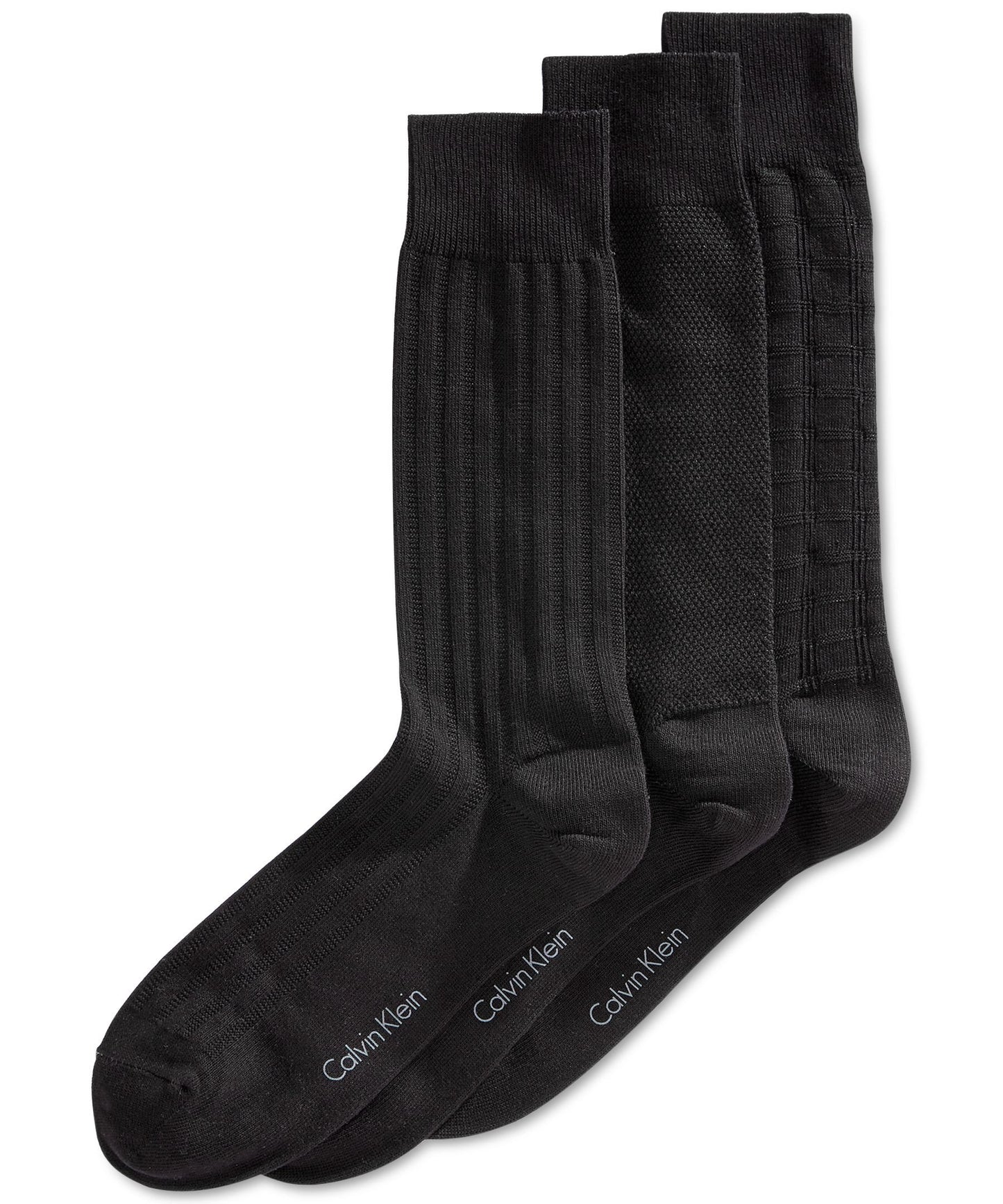 Calvin Klein Textured Calf Dress Socks Black 3 Pair 10-13