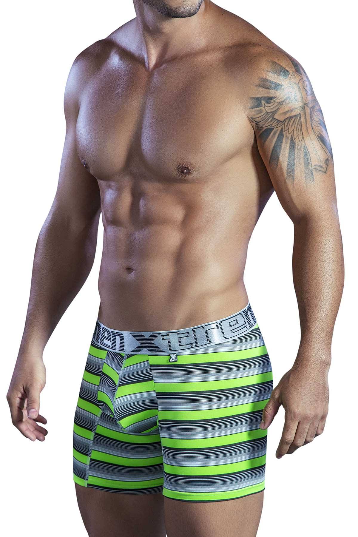 XTREMEN Green/Black/Grey Stripe Microfiber Classic Boxer Brief