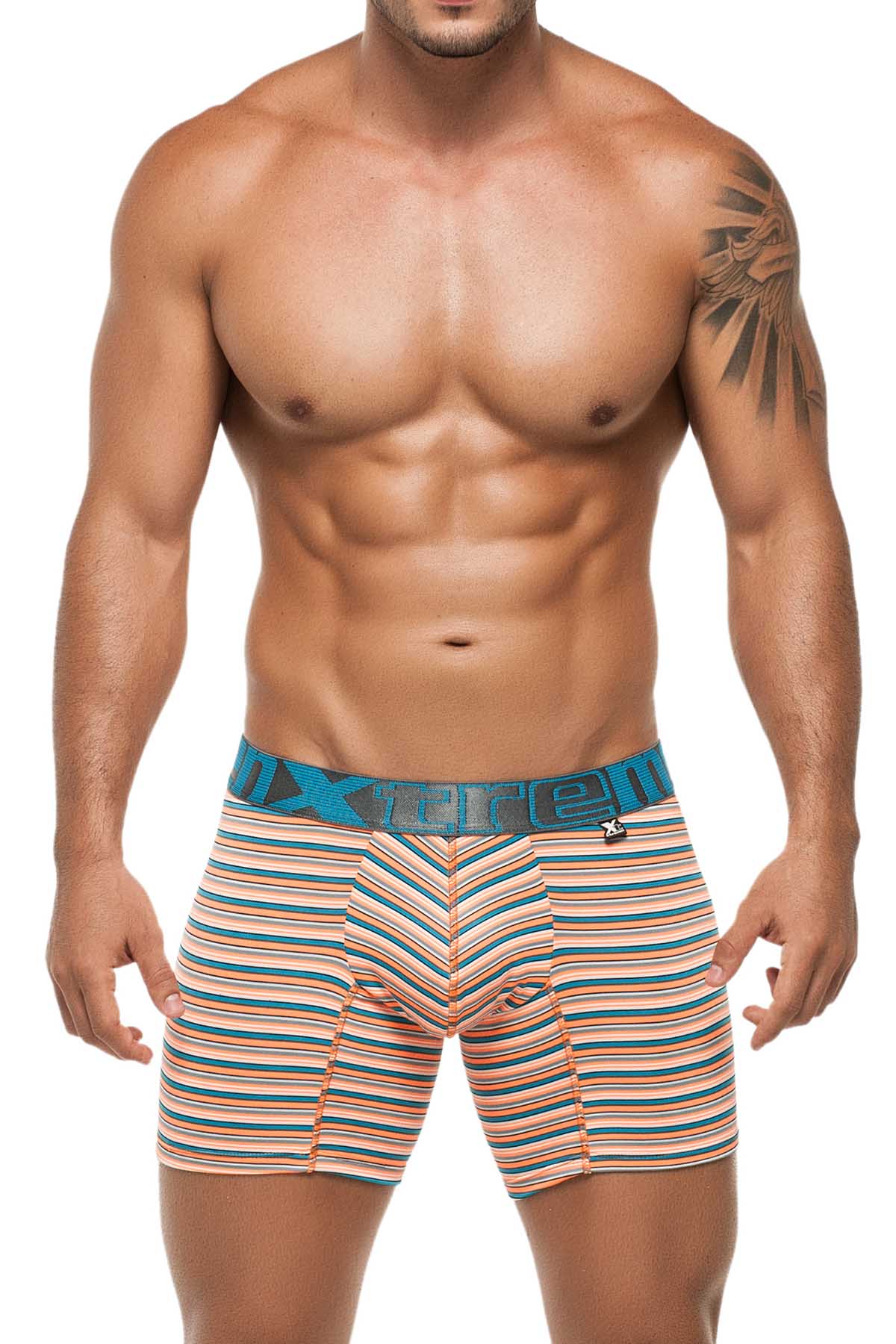 XTREMEN Orange/Blue Stripe Microfiber Classic Boxer Brief