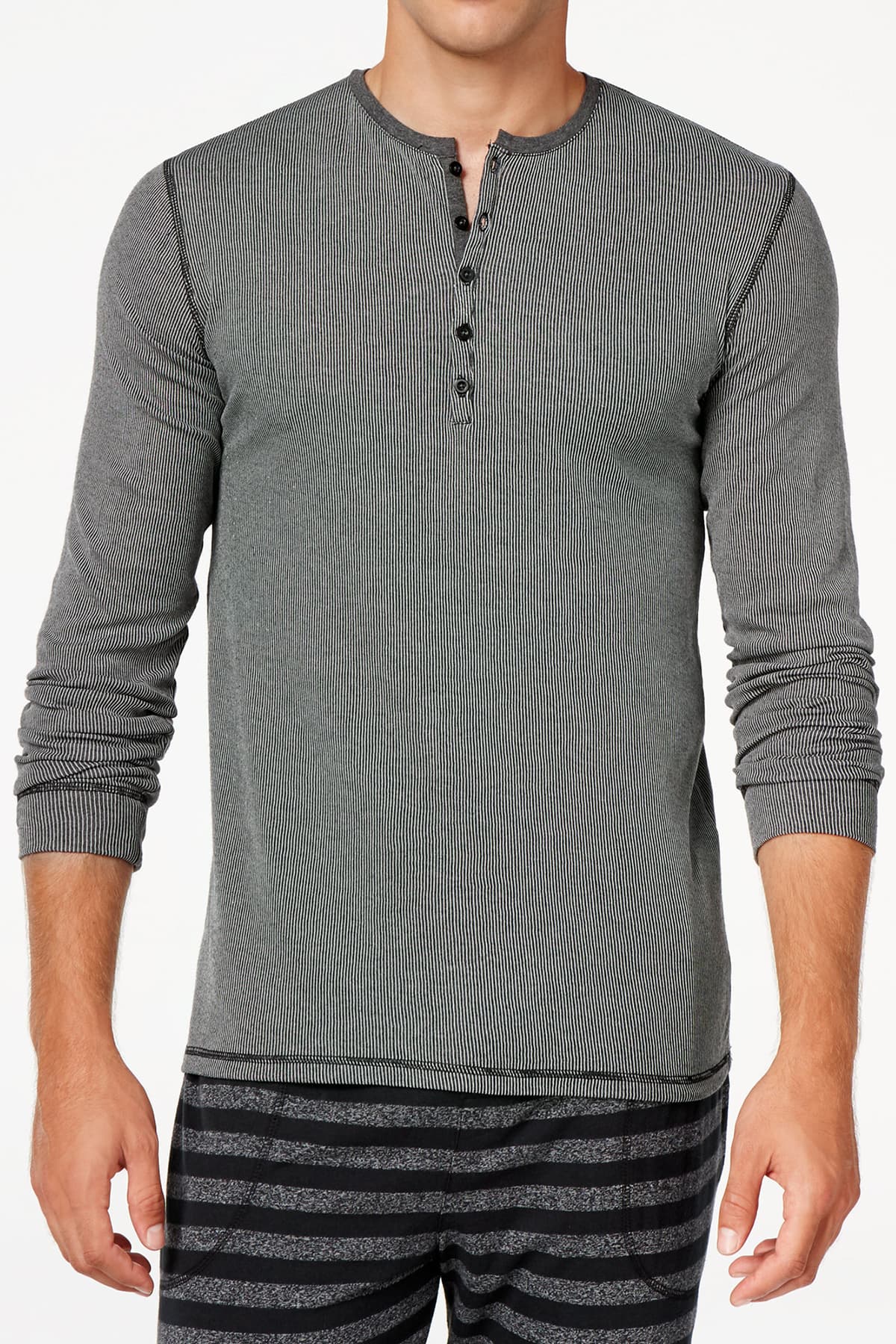 Kenneth Cole Black Men's Ribbed Henley Sleep Shirt