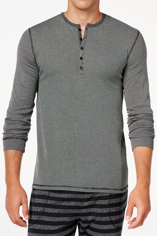 Kenneth Cole Black Men's Ribbed Henley Sleep Shirt